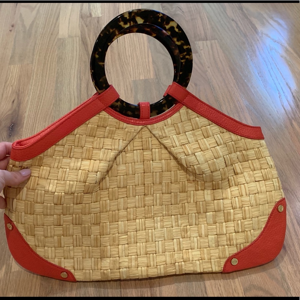 Elaine turner raffia leather and tortoise handbag